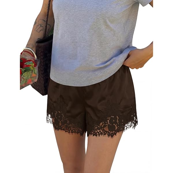 Amiblvowa Women Satin Silk Lace Shorts Low Rise Micro Mini Shorts